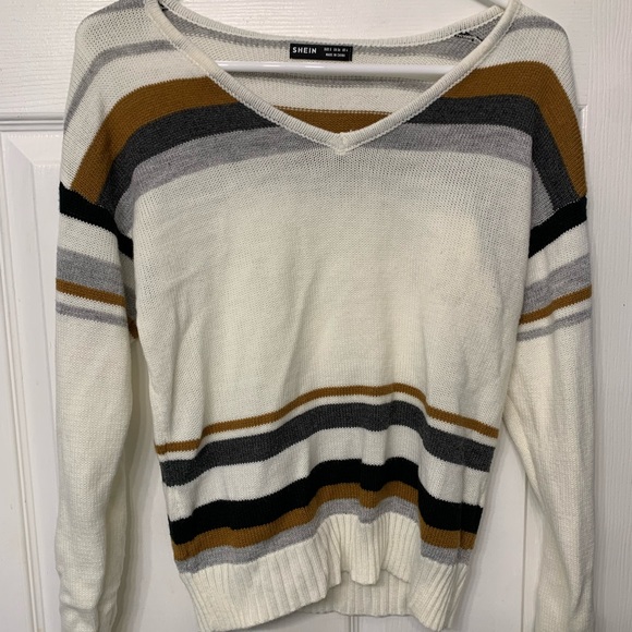SHEIN V-Neck Striped Pattern Sweater - Picture 3 of 5